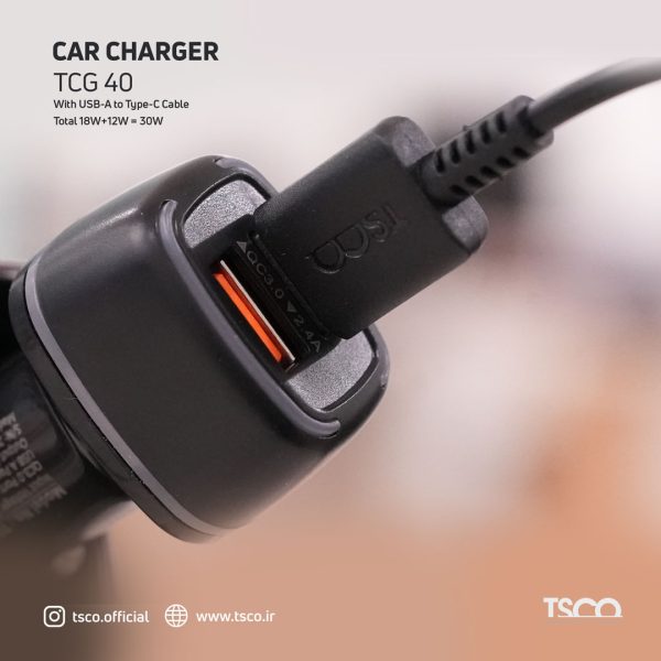 شارژر فندکی 30 وات تسکو مدل TCG 40 با کابل تایپ سی